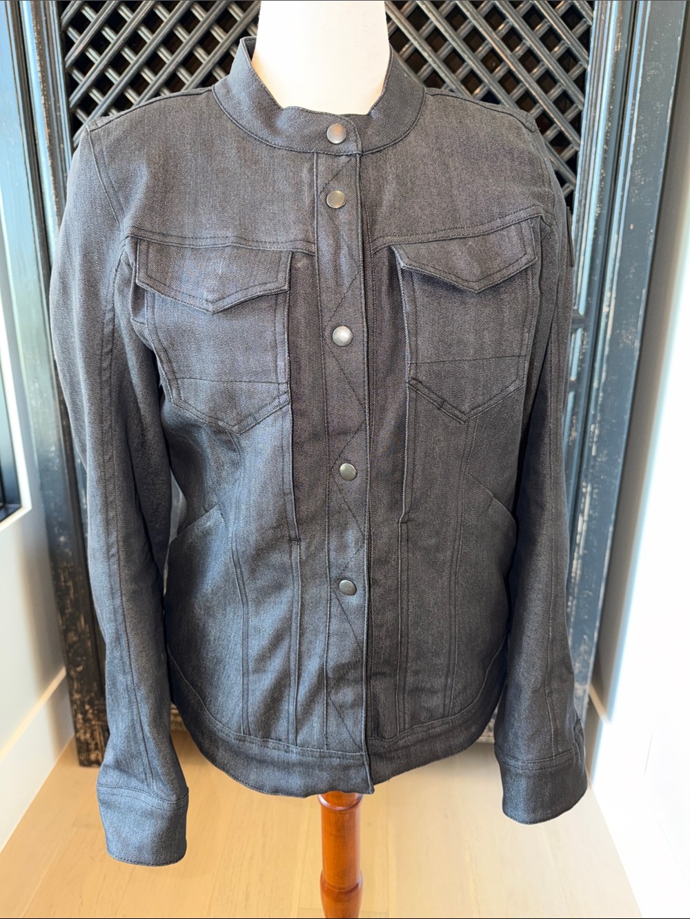 Womens Dark Gray Motorcycle Snap-Front/Zip Jacket